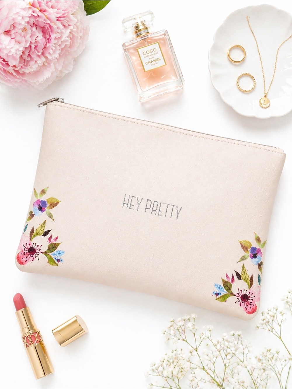 LC LAUREN CONRAD Bag Hey Pretty Cosmetic Case Clutch Travel Ivory Floral